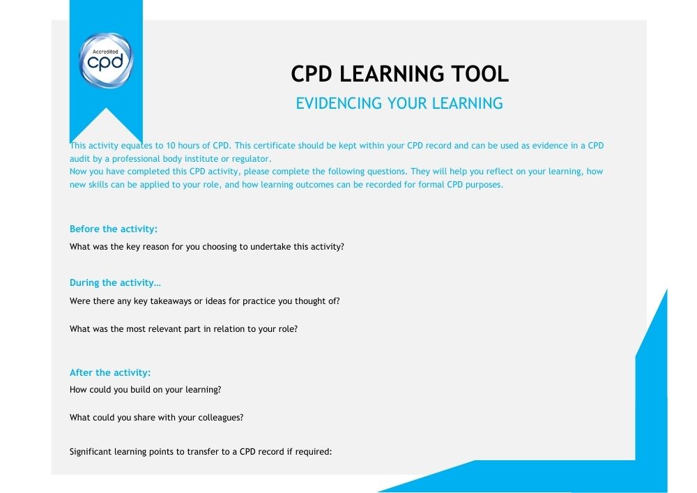 An example of renaissance self betterment's CPD 10 hours of credit for evidencing your learning
