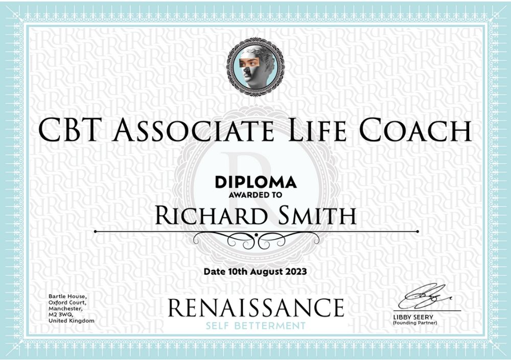 Example of Diploma received following completion of CBT Associate Life Coach