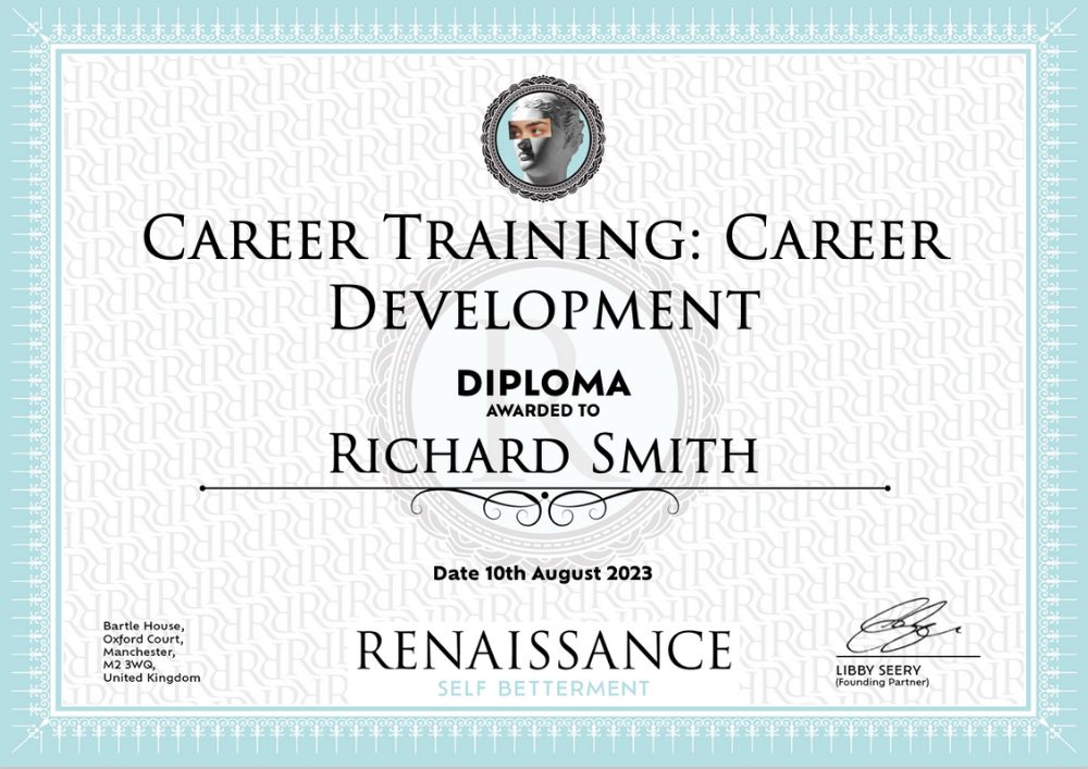 Example of diploma received following completion of Career Training: Career Development