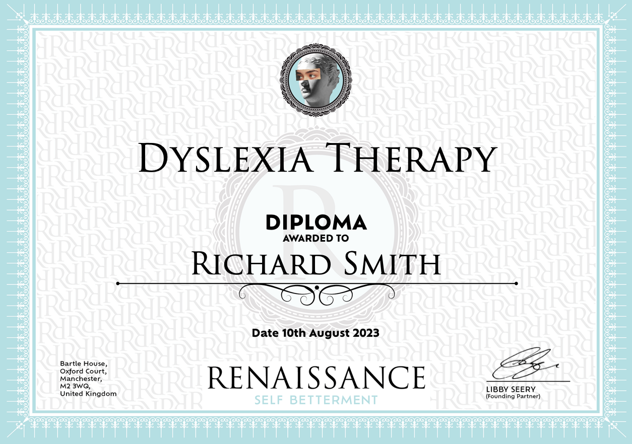 Example of diploma received following completion of Dyslexia Therapy course