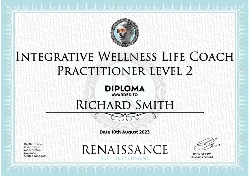 Example of diploma received following completion of Integrative Wellness Life Coach Practitioner level 2