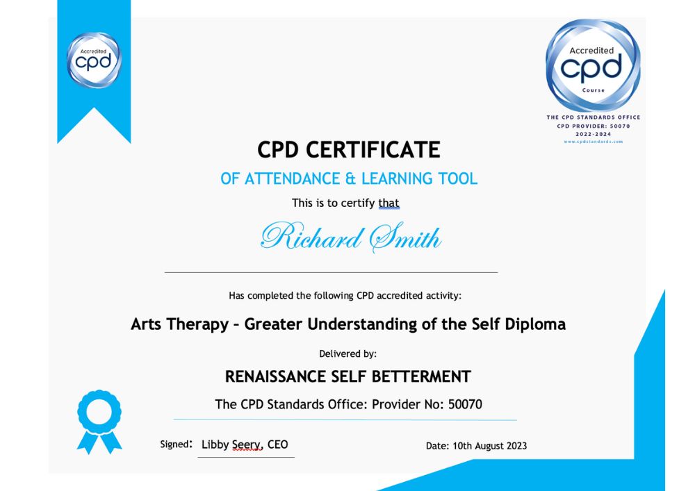 An example of CPD certificate for art therapy a greater understanding of the self by renaissance self betterment
